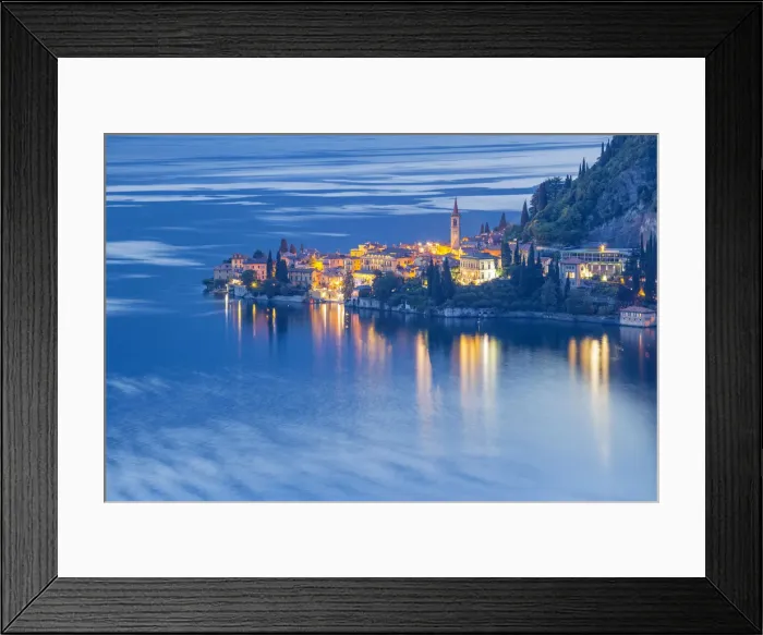 Framed Print : Varenna at dusk, Como lake, Lecco province, Lombardy, Italy Framed Print : Varenna at dusk, Como lake, Lecco province, Lombardy, Italy