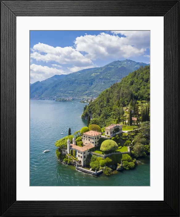 Framed Print : Aerial view of the Villa del Balbianello, on the Lavedo peninsula. Lenno, Tremezzina Framed Print : Aerial view of the Villa del Balbianello, on the Lavedo peninsula. Lenno, Tremezzina
