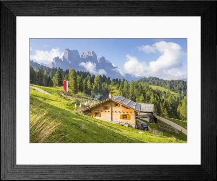 Framed Print : Europe, Italy, South Tyrol, Bolzano. Alpin chalet in Funes valley during summer. Funes Framed Print : Europe, Italy, South Tyrol, Bolzano. Alpin chalet in Funes valley during summer. Funes