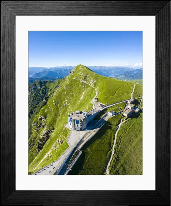 Framed Print : Aerial view of the Monte Generoso and Mario Bottas Fiore di Pietra restaurant Framed Print : Aerial view of the Monte Generoso and Mario Bottas Fiore di Pietra restaurant