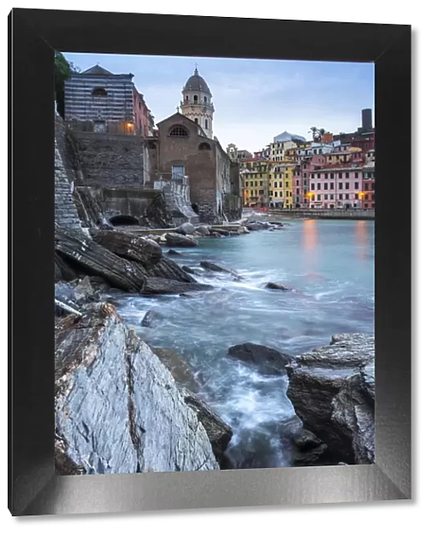 Cloudy dawn in the harbour of the village of Vernazza, Cinque Terre national park