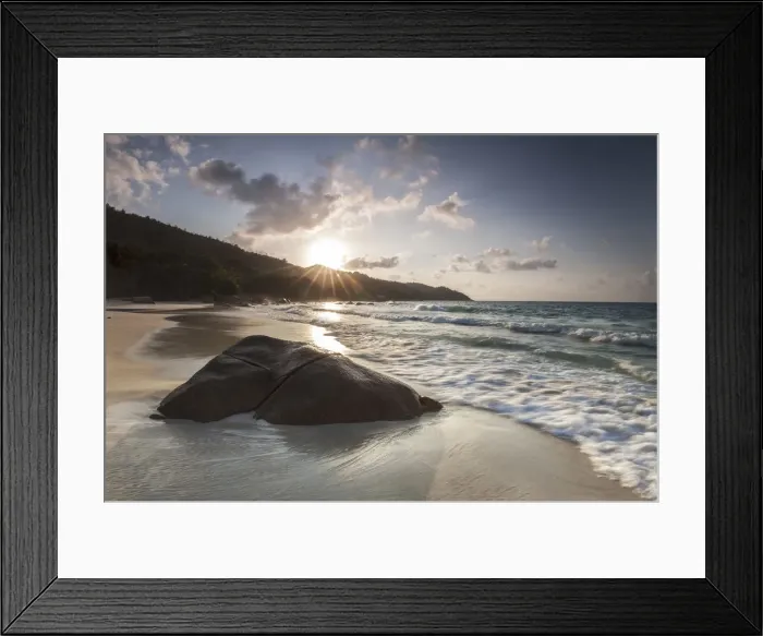 Framed Print : Sunset at Anse Lazio, La Digue, Seychelles, Indian Ocean, Africa