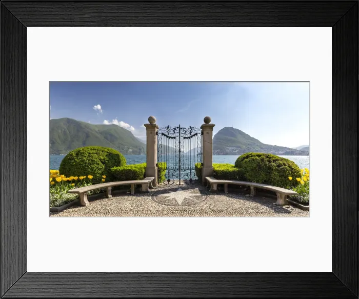 Framed Print : View of the old gates of Parco Ciani in Lugano city on a spring day, Canton Ticino Framed Print : View of the old gates of Parco Ciani in Lugano city on a spring day, Canton Ticino