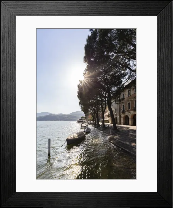 Framed Print : Boats on the lakefront of the small town of Morcote during a spring day, Canton Ticino Framed Print : Boats on the lakefront of the small town of Morcote during a spring day, Canton Ticino
