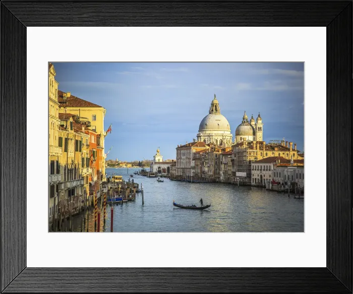 Framed Print : Italy, Veneto, Venice. Gondola on Grand Canal and Santa Maria della Salute church