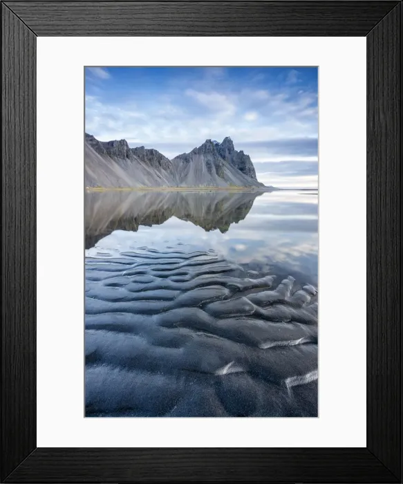 Framed Print : The mountains reflect on the surface of the ocean. Stokksnes, Eastern Iceland, Europe Framed Print : The mountains reflect on the surface of the ocean. Stokksnes, Eastern Iceland, Europe