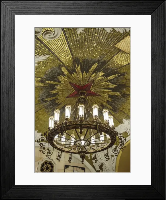 Framed Print : Russia, Moscow, Komsomolskaya Metro. Detail of a chandelier and ceiling Framed Print : Russia, Moscow, Komsomolskaya Metro. Detail of a chandelier and ceiling