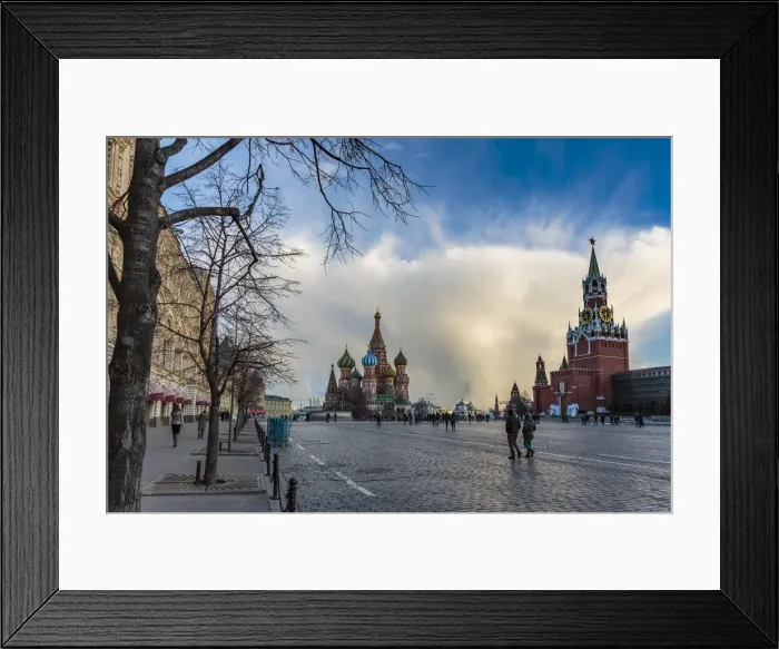 Framed Print : Russia, Moscow, Red Square, Kremlin, St. Basils Cathedral and Kremlin Spasskaya Tower
