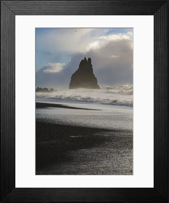 Framed Print : Rock emerging from the ocean at the beach of Reynisfjara, Vik, Sudurland, Iceland, Europe Framed Print : Rock emerging from the ocean at the beach of Reynisfjara, Vik, Sudurland, Iceland, Europe