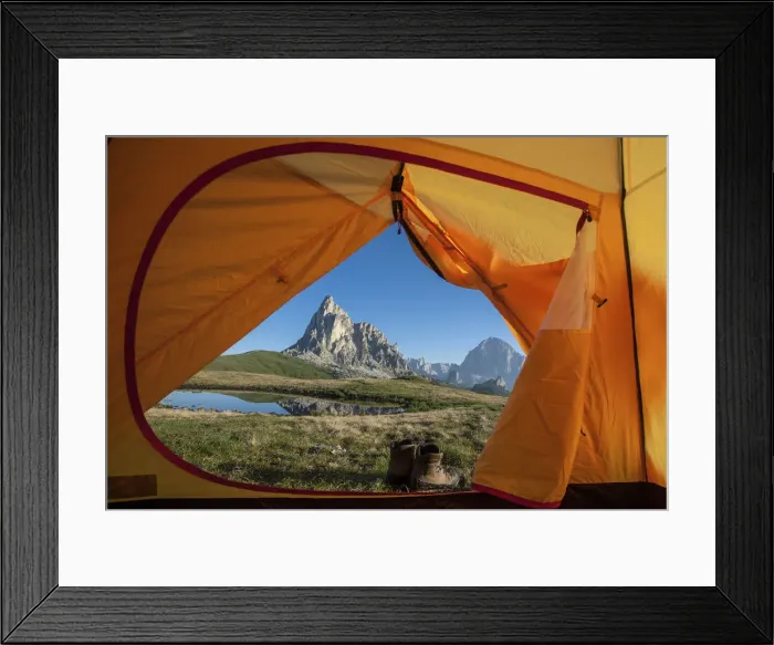 Framed Print : Veneto, Italy La Gusela mountain from the inside of the tent, in the background Framed Print : Veneto, Italy La Gusela mountain from the inside of the tent, in the background