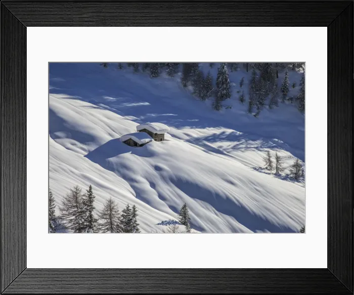 Framed Print : Orobie alps, chalet snowy in Bitto valley, Lombardy, Italy Framed Print : Orobie alps, chalet snowy in Bitto valley, Lombardy, Italy