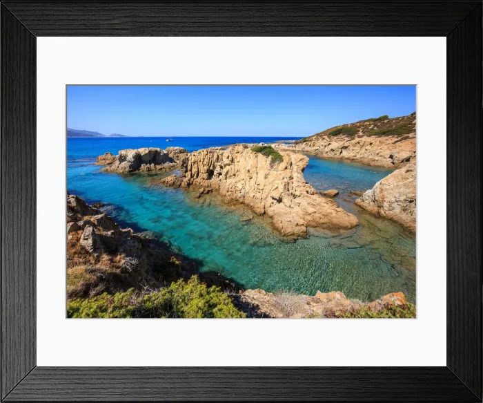 Framed Print : Corsica, cove from the Ostriconi beach on Corse, Balagne, France Framed Print : Corsica, cove from the Ostriconi beach on Corse, Balagne, France