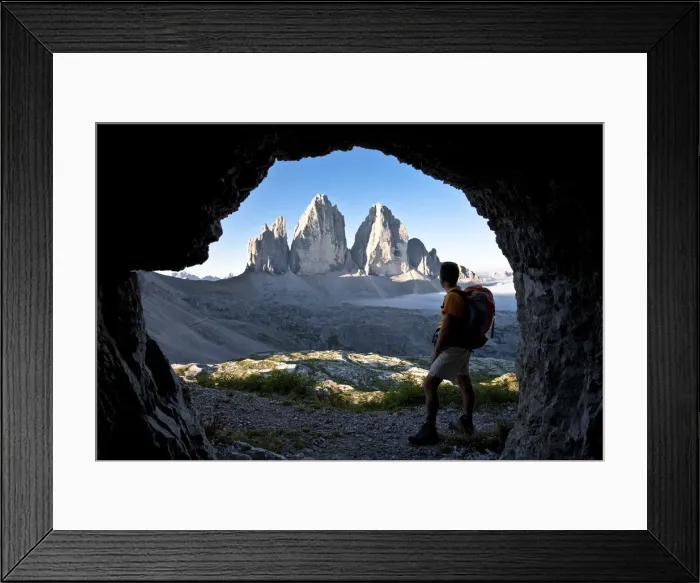 Framed Print : Veneto, trekker front Tre Cime di Lavaredo, Dolomites, Italy Framed Print : Veneto, trekker front Tre Cime di Lavaredo, Dolomites, Italy