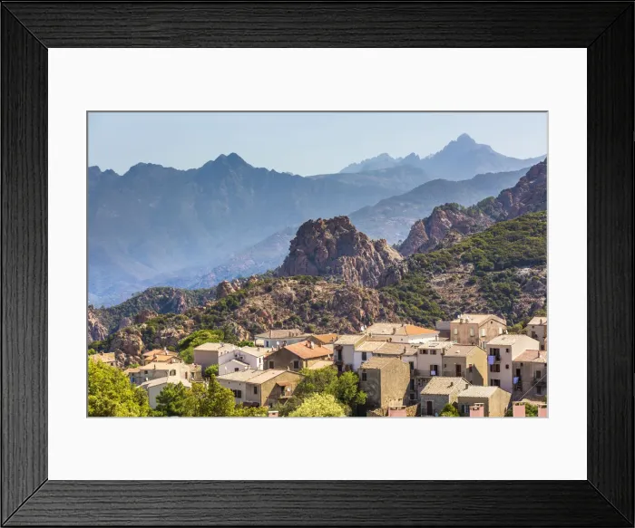 Framed Print : Village of Piana with mountains in the background, Southern Corsica, France Framed Print : Village of Piana with mountains in the background, Southern Corsica, France