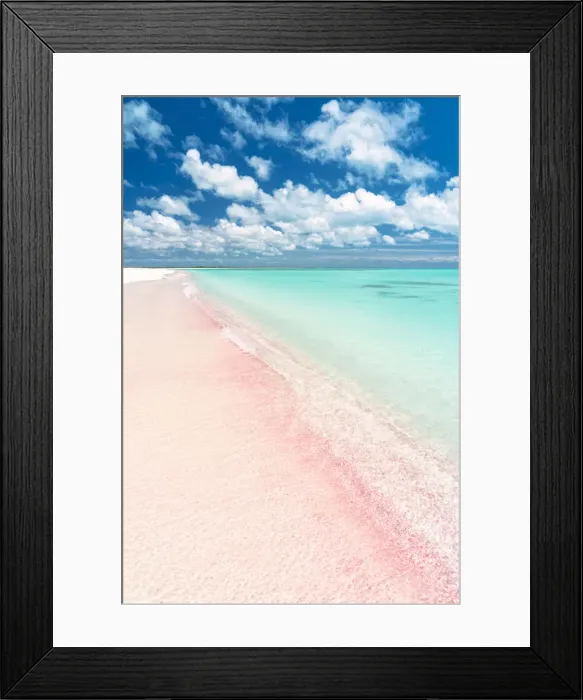 Framed Print : Pink sand beach washed by crystal turquoise sea, Caribbean, Central America Framed Print : Pink sand beach washed by crystal turquoise sea, Caribbean, Central America