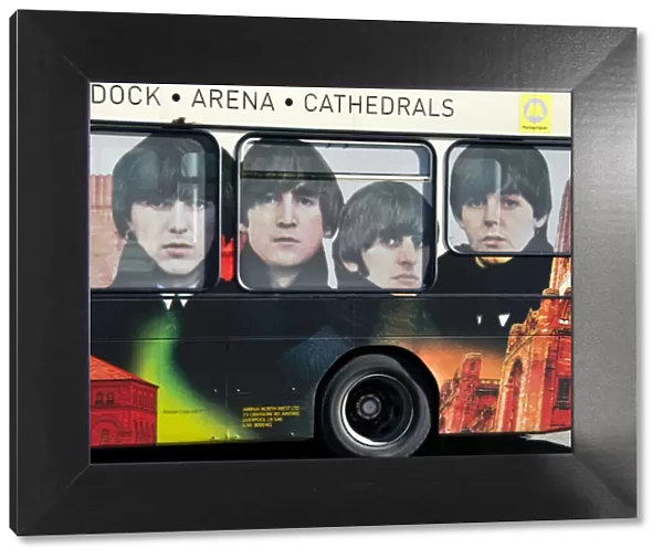 Beatles famous four on a bus in Liverpool, Merseyside, UK