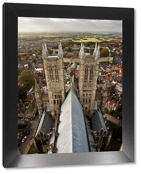 Lincoln, England. The roof of Lincoln cathedral soars high above the city