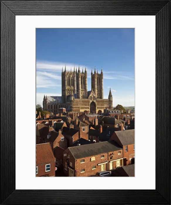 Framed Print : England. The west front of Lincoln cathedral sits high above the cityscape Framed Print : England. The west front of Lincoln cathedral sits high above the cityscape