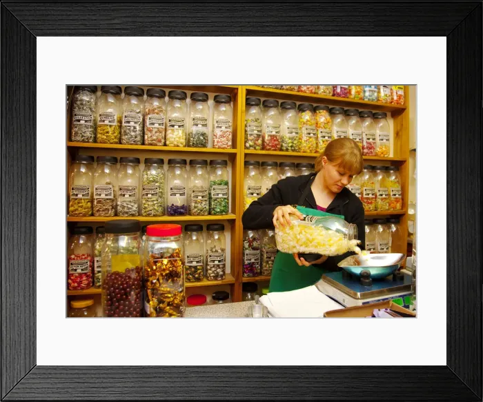 Framed Print : Southwell, England. Sweets are sold in this traditional shop