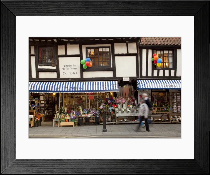 Framed Print : England, Newark. A coffee shop now occupies the house where King Charles the 1st once Framed Print : England, Newark. A coffee shop now occupies the house where King Charles the 1st once