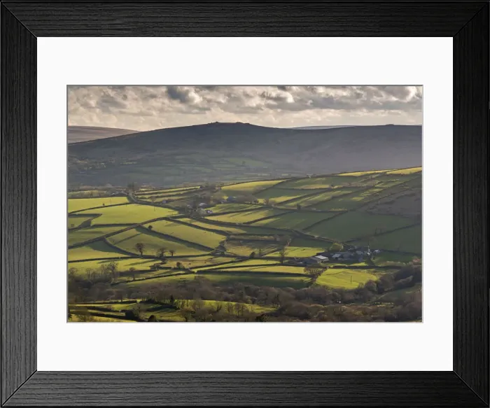 Framed Print : Rolling countryside near Widecombe in the Moor, Dartmoor, Devon, England. Spring Framed Print : Rolling countryside near Widecombe in the Moor, Dartmoor, Devon, England. Spring