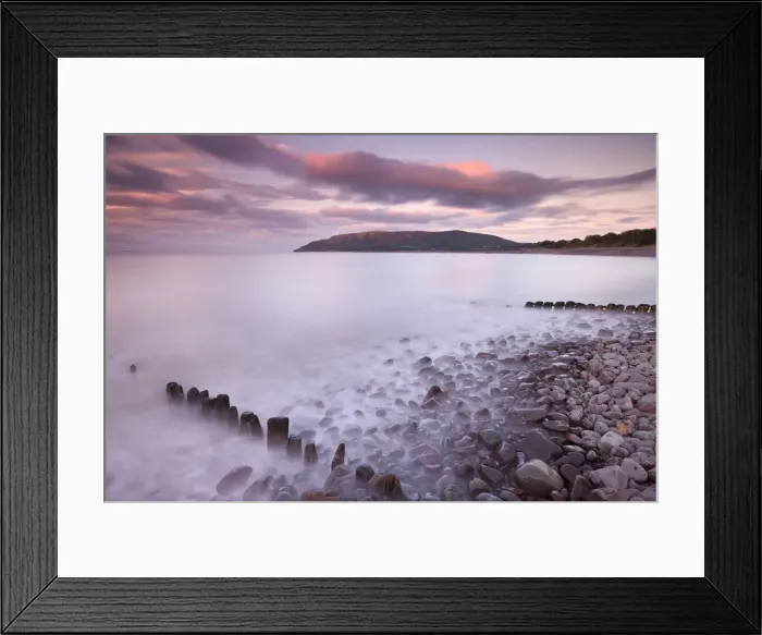 Framed Print : Sunset over Porlock Beach, Exmoor National Park, Somerset, England. Autumn