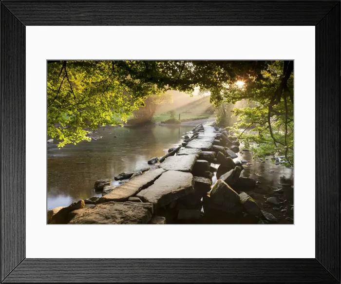 Framed Print : Tarr Steps clapper bridge crossing the River Barle, Exmoor National Park, Somerset
