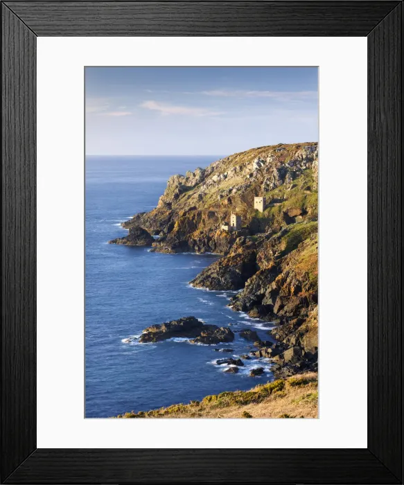Framed Print : Remains of The Crowns tin mine engine houses on the Cornish Atlantic coast near Botallack