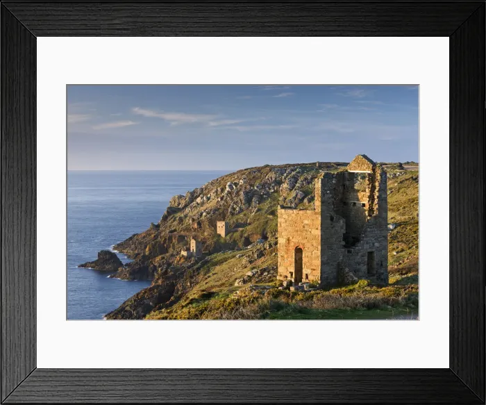 Framed Print : Abandoned Cornish tin mine engine houses on the cliffs at Botallack, Cornwall, England Framed Print : Abandoned Cornish tin mine engine houses on the cliffs at Botallack, Cornwall, England