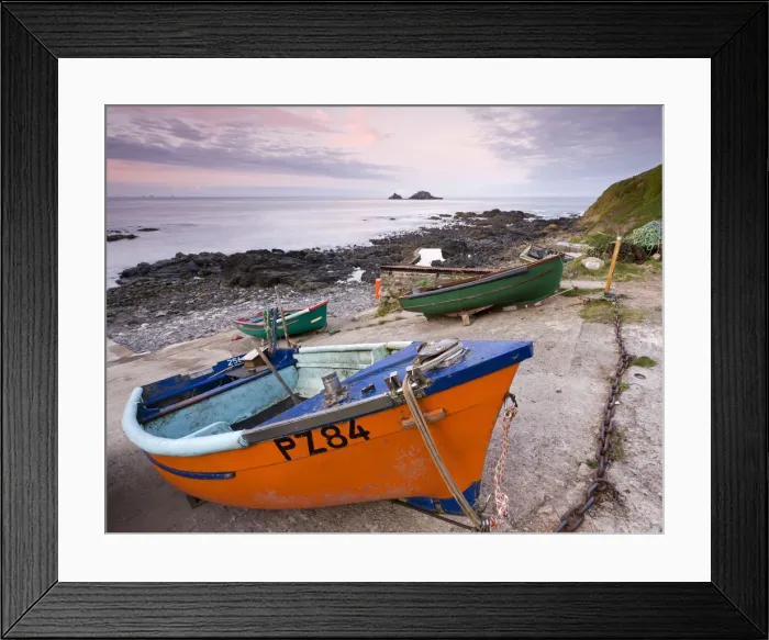 Framed Print : Fishing boats pulled high up the slipway at Priests Cove, Cape Cornwall near St Just Framed Print : Fishing boats pulled high up the slipway at Priests Cove, Cape Cornwall near St Just
