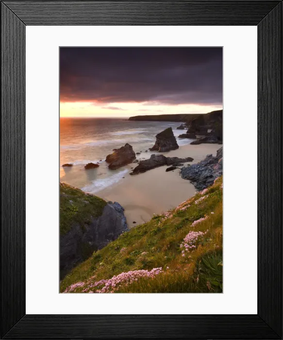 Framed Print : Sunset over Bedruthan Steps, North Cornwall, England. Spring (May) 2009 Framed Print : Sunset over Bedruthan Steps, North Cornwall, England. Spring (May) 2009