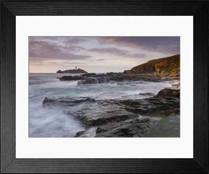 Framed Print : Rocky coast near Godrevy Lighthouse, St Ives Bay, Cornwall, England Framed Print : Rocky coast near Godrevy Lighthouse, St Ives Bay, Cornwall, England
