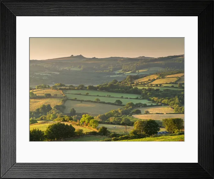 Framed Print : Rolling countryside views to Haytor, Dartmoor National Park, Devon, England. Summer Framed Print : Rolling countryside views to Haytor, Dartmoor National Park, Devon, England. Summer