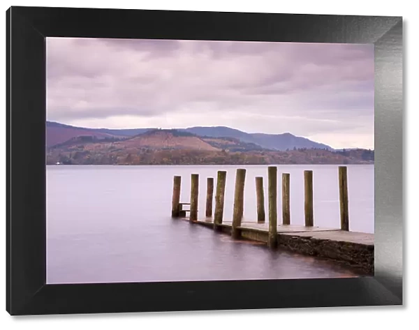 Wooden jetty on the shores of Derwent Water, Lake District National Park, Cumbria
