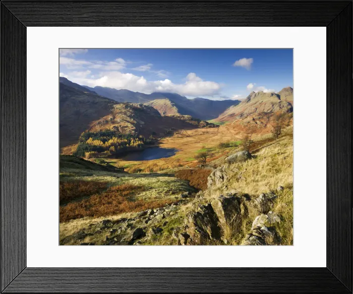 Framed Print : Blea Tarn and Langdale Fell, Lake District National Park, Cumbria, England, UK. Autumn Framed Print : Blea Tarn and Langdale Fell, Lake District National Park, Cumbria, England, UK. Autumn