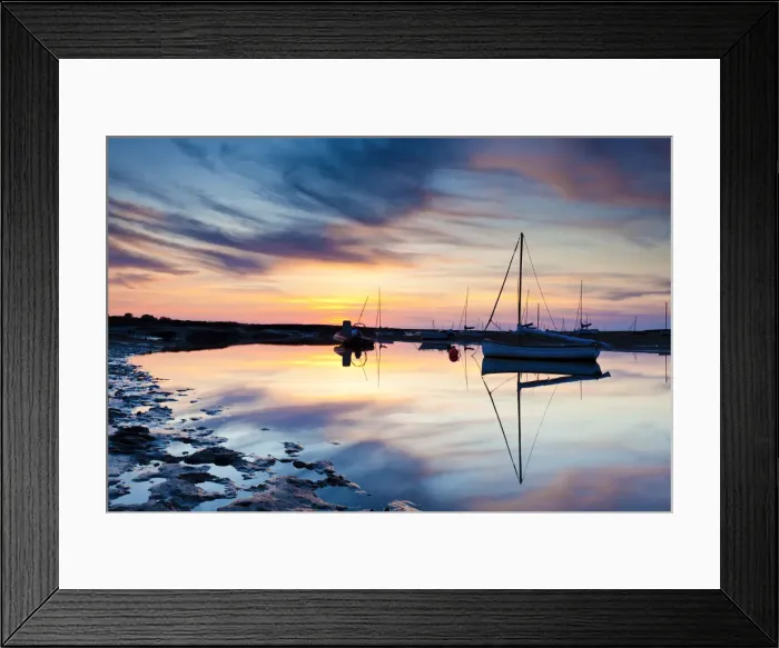 Framed Print : Brancaster Staithe at Sunset, Norfolk, England Framed Print : Brancaster Staithe at Sunset, Norfolk, England