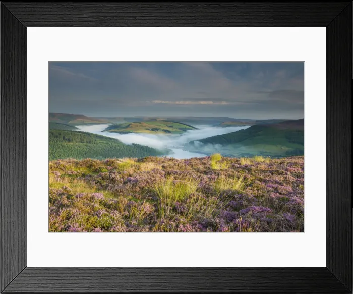 Framed Print : Mist over Ladybower Reservoir, Peak District National Park, Derbyshire, England Framed Print : Mist over Ladybower Reservoir, Peak District National Park, Derbyshire, England