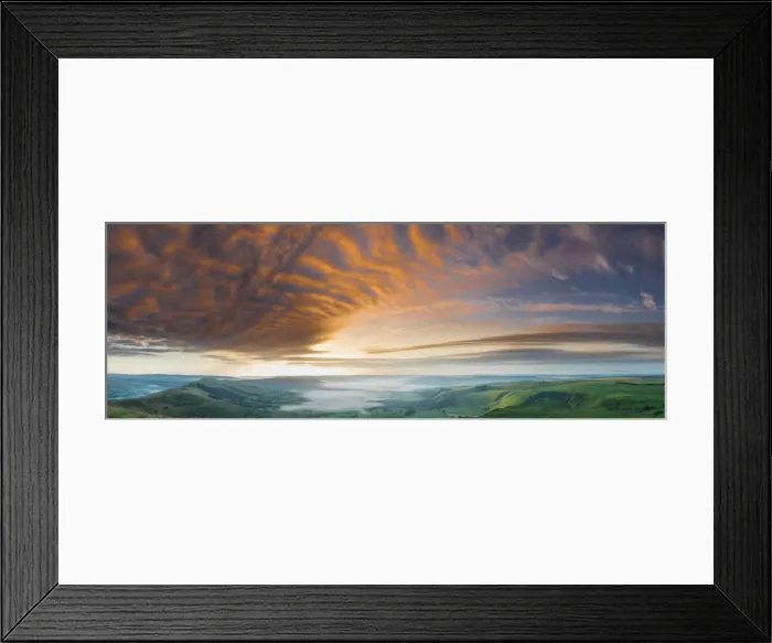 Framed Print : Sunrise over Hope Valley from Mam Tor, Peak District National Park, Derbyshire, England