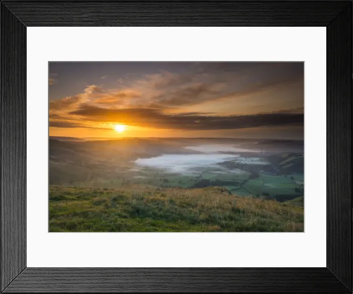 Framed Print : Sunrise over Hope Valley from Mam Tor, Peak District National Park, Derbyshire, England Framed Print : Sunrise over Hope Valley from Mam Tor, Peak District National Park, Derbyshire, England