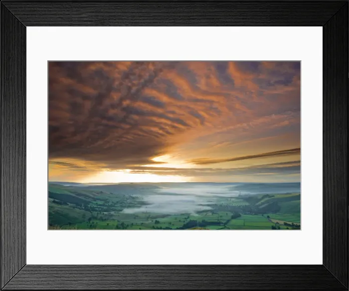 Framed Print : Sunrise over Hope Valley from Mam Tor, Peak District National Park, Derbyshire, England