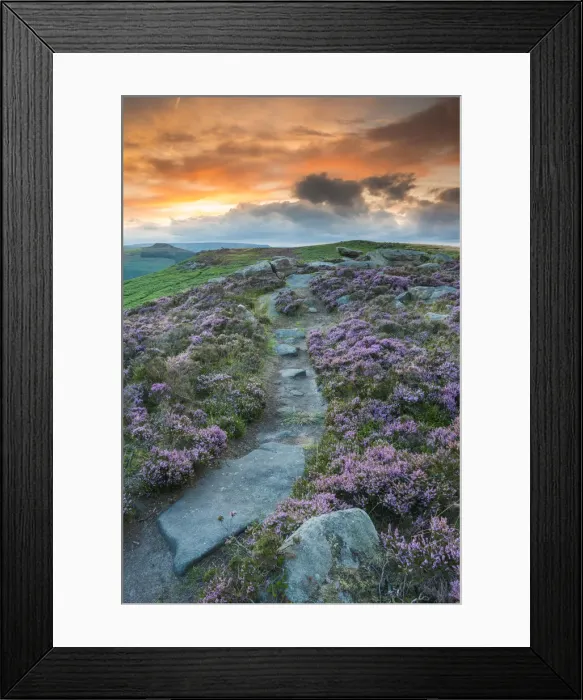 Framed Print : Path Along Bamford Edge at Sunset, Peak District National Park, Derbyshire, England Framed Print : Path Along Bamford Edge at Sunset, Peak District National Park, Derbyshire, England