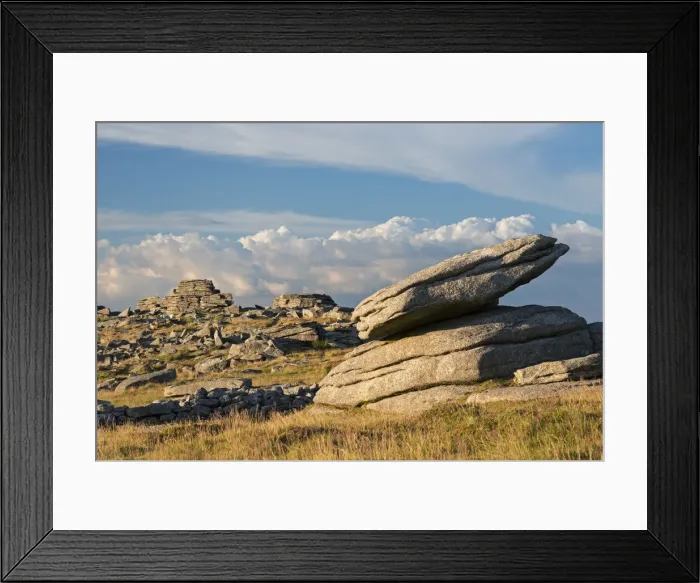 Framed Print : Granite outcrops at Higher Tor in Dartmoor National Park, Devon, England. Summer (July)