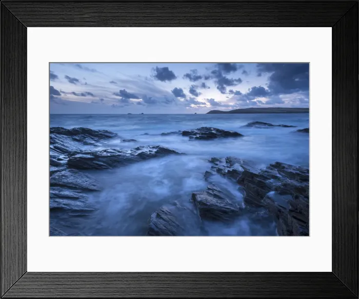 Framed Print : Twilight over Trevose Head from the rocky shores of Treyarnon Point, Cornwall, England Framed Print : Twilight over Trevose Head from the rocky shores of Treyarnon Point, Cornwall, England