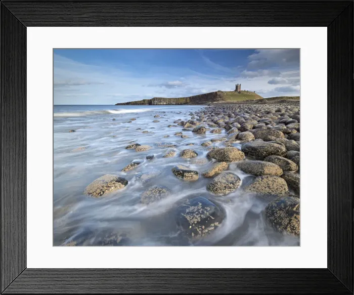 Framed Print : The ruins of Dunstanburgh Castle overlooking the boulder strewn shores of Embleton Bay Framed Print : The ruins of Dunstanburgh Castle overlooking the boulder strewn shores of Embleton Bay
