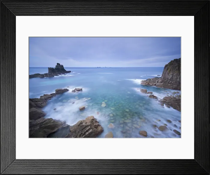 Framed Print : Looking towards Longships lighthouse from Lands End, Cornwall, England. Winter