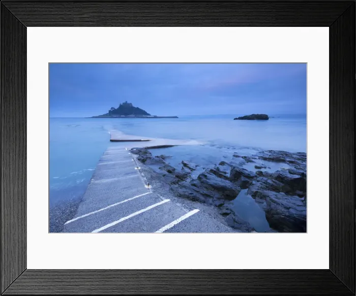 Framed Print : Slipway at St Michaels Mount at dawn, Marazion, Cornwall, England. Winter (March) Framed Print : Slipway at St Michaels Mount at dawn, Marazion, Cornwall, England. Winter (March)