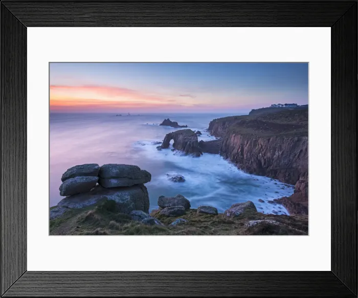 Framed Print : Lands End after sunset on a winter evening, Cornwall, England. Winter (February) Framed Print : Lands End after sunset on a winter evening, Cornwall, England. Winter (February)