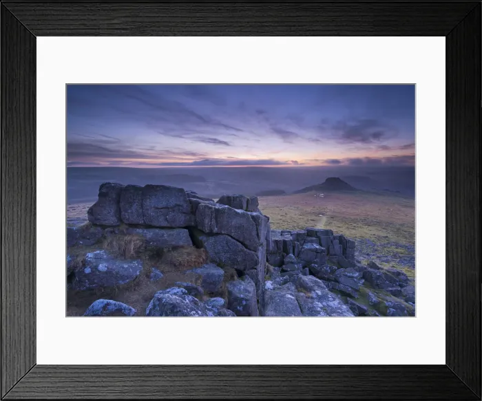 Framed Print : View towards Leather Tor from Sharpitor at dawn, Dartmoor National Park, Devon, England Framed Print : View towards Leather Tor from Sharpitor at dawn, Dartmoor National Park, Devon, England