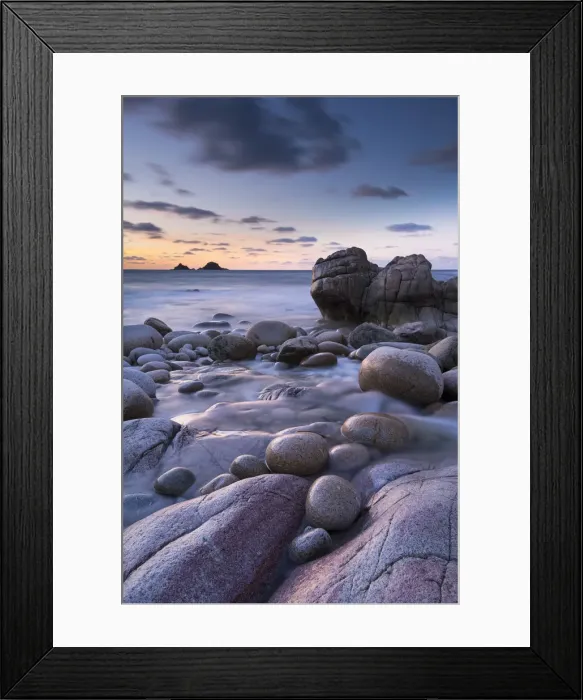 Framed Print : Twilight on the rocky Cornish cove at Porth Nanven, Cornwall, England. Winter (December) Framed Print : Twilight on the rocky Cornish cove at Porth Nanven, Cornwall, England. Winter (December)