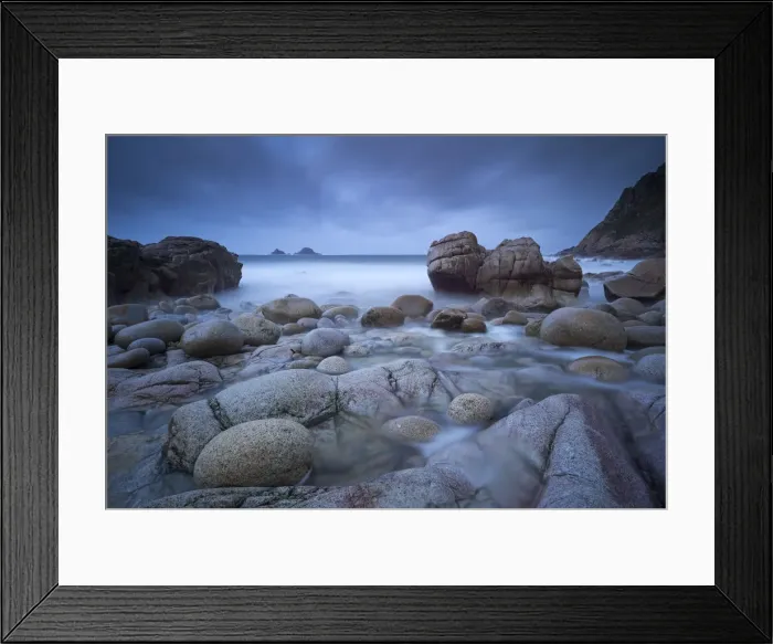 Framed Print : Stormy evening at Porth Nanven in Cornwall, England. Winter (December) Framed Print : Stormy evening at Porth Nanven in Cornwall, England. Winter (December)